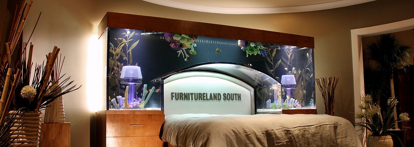 custom acrylic aquarium in a furniture store